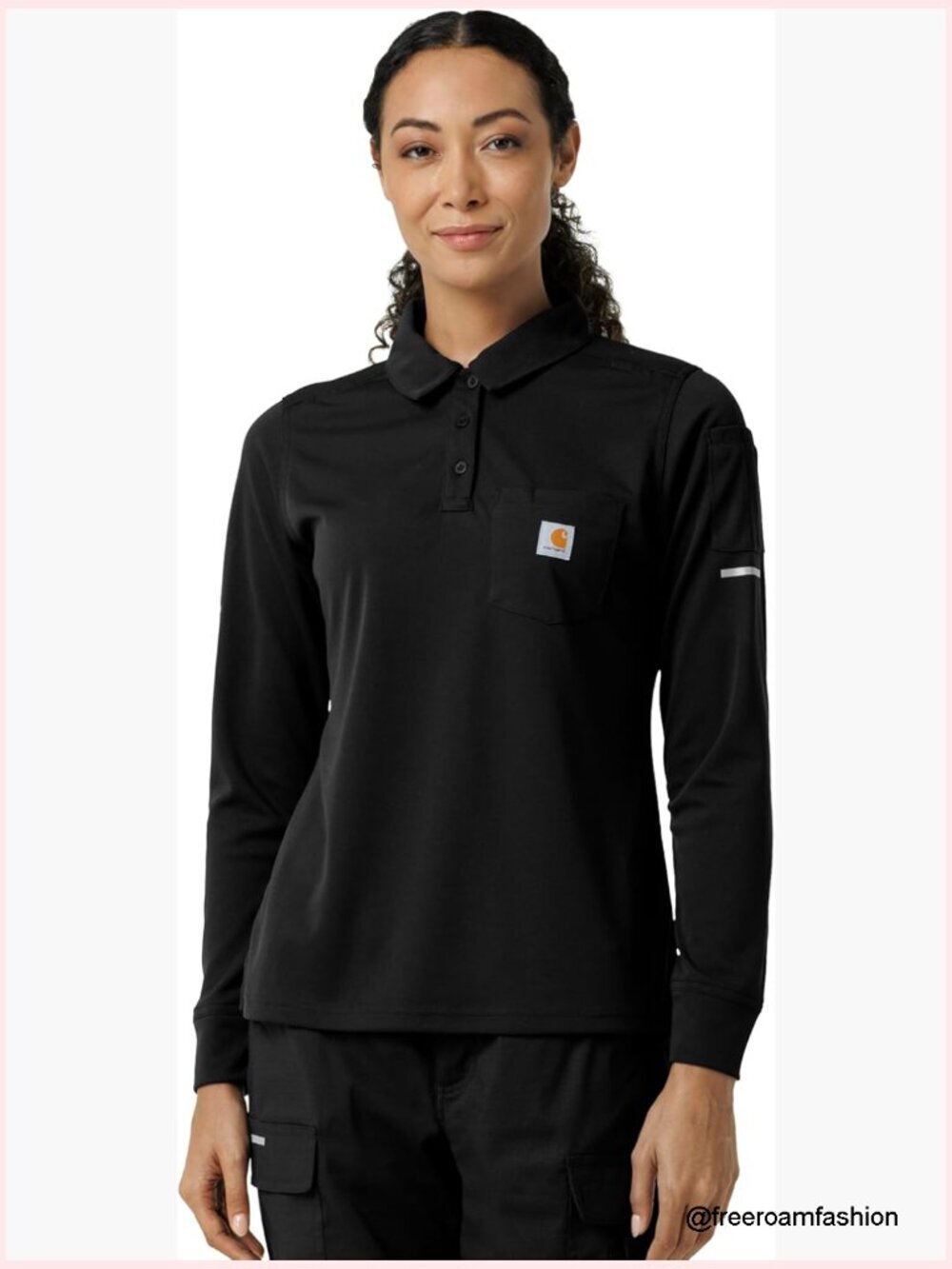 Heavyweight Long Sleeve Polo Scrub Top with Stretch, Pockets, Durable Poly Pique